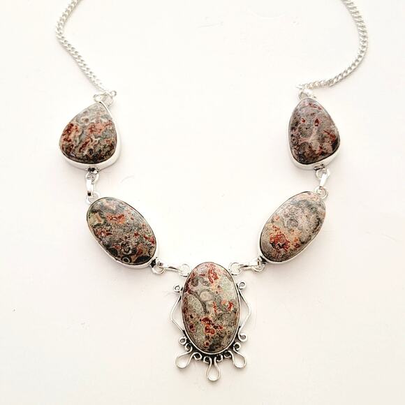 Unique Rhyolite Necklace - Sterling Silver Statement Jewelry - Picture 1 of 7